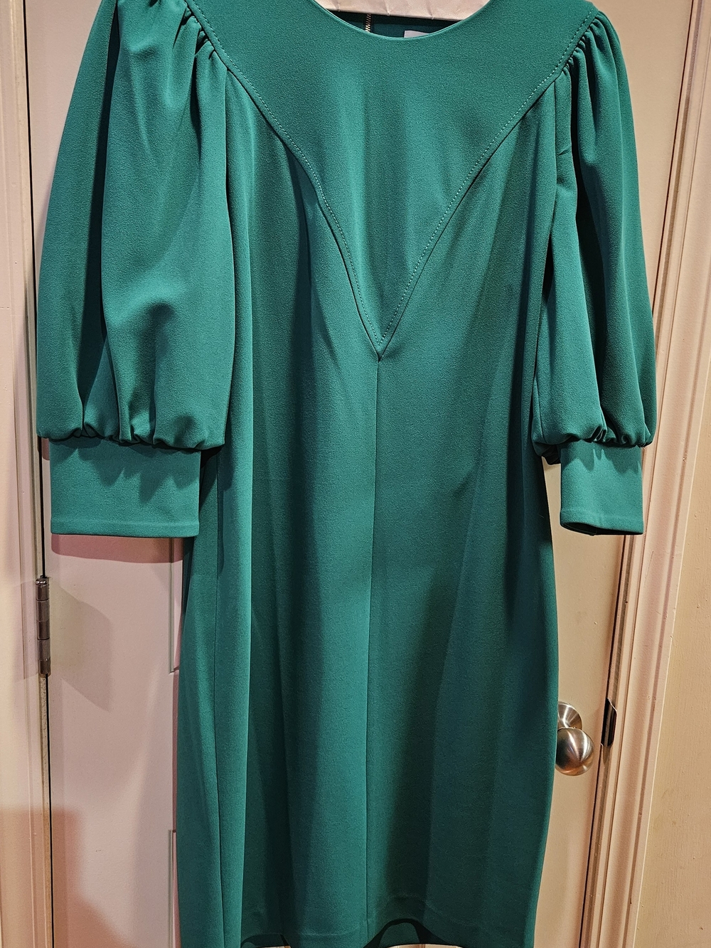 Calvin Klein Emerald Green Puff-Sleeve 3/4 Sleeve Dress